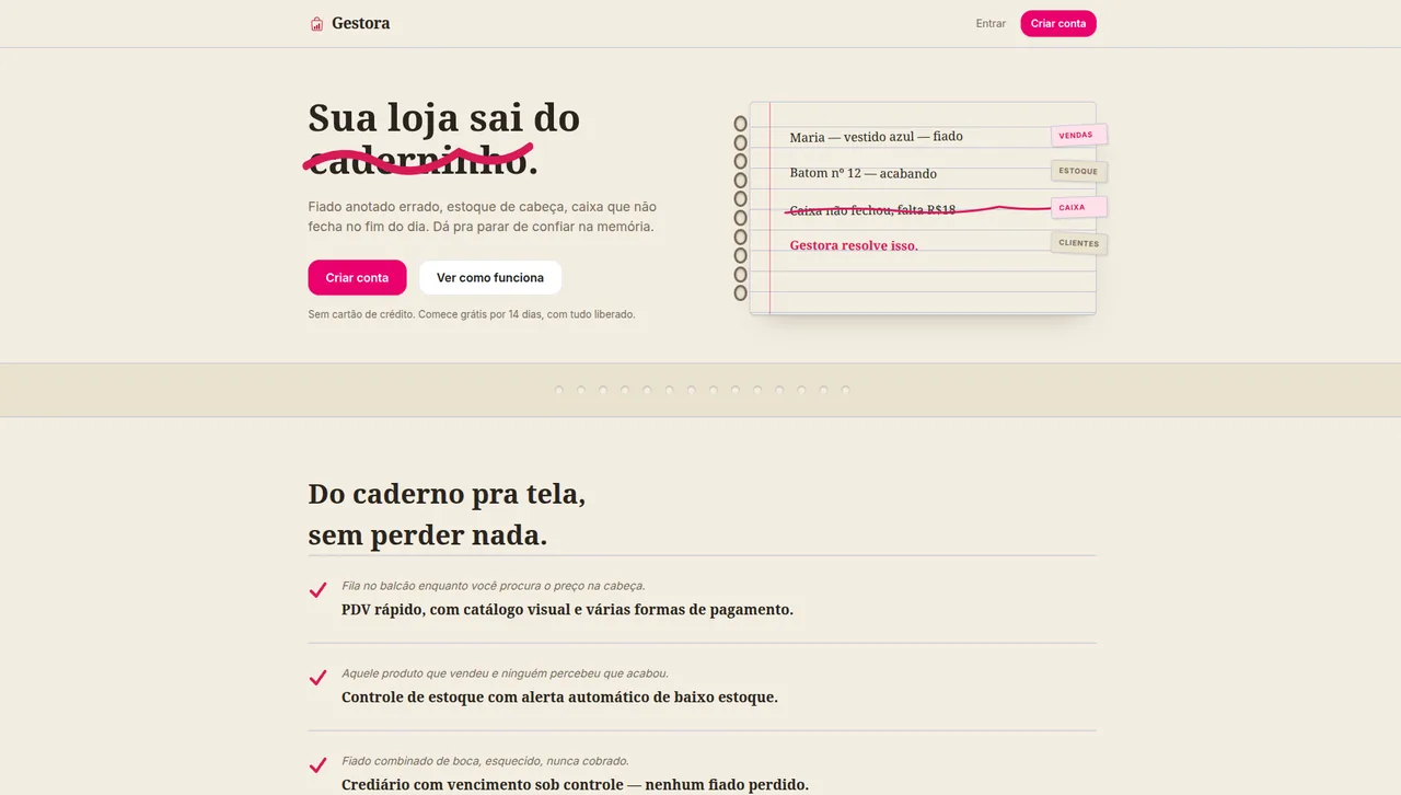 Página inicial da Gestora